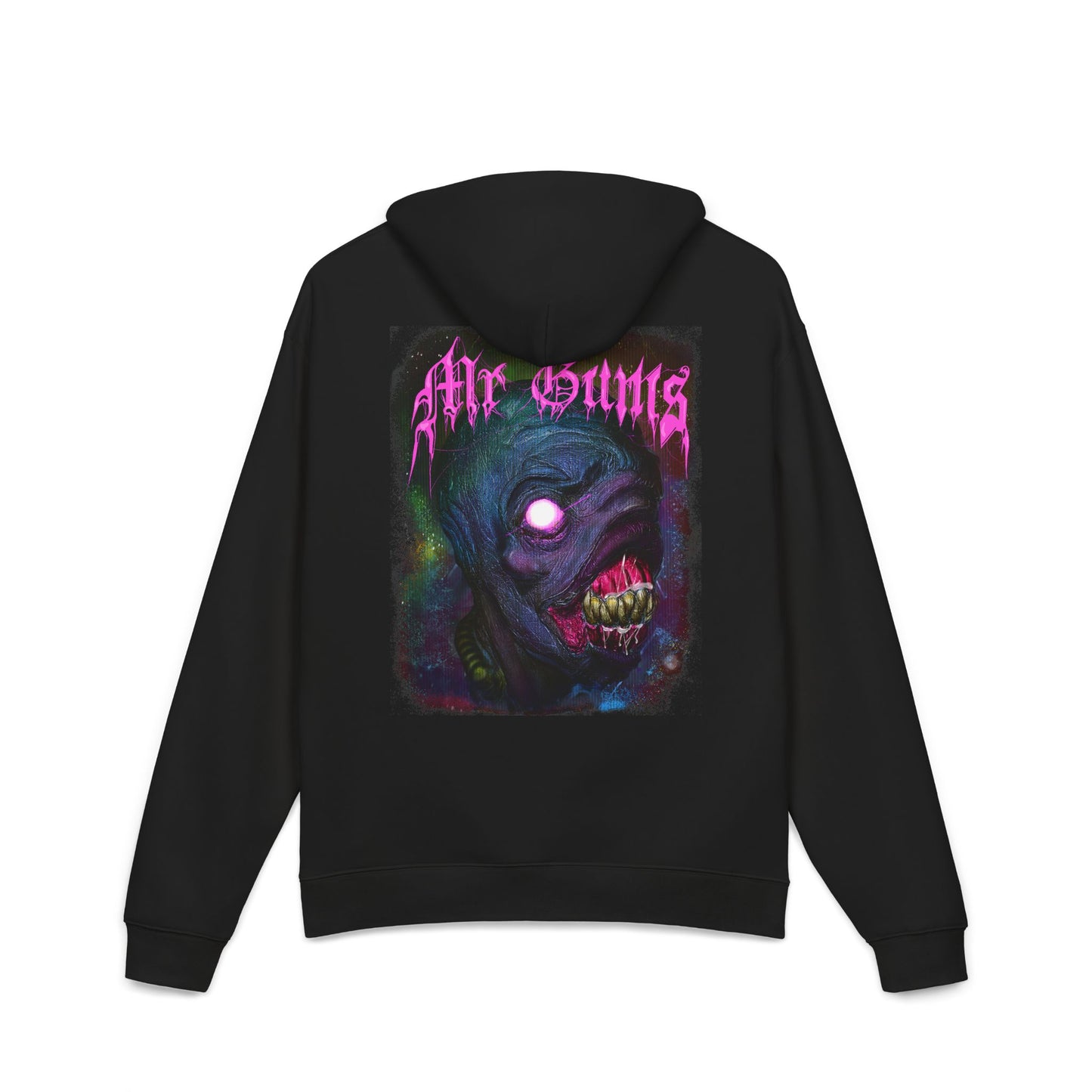 Horror Graphic Hoodie — 'Mr Gums' Neon Monster Back Print